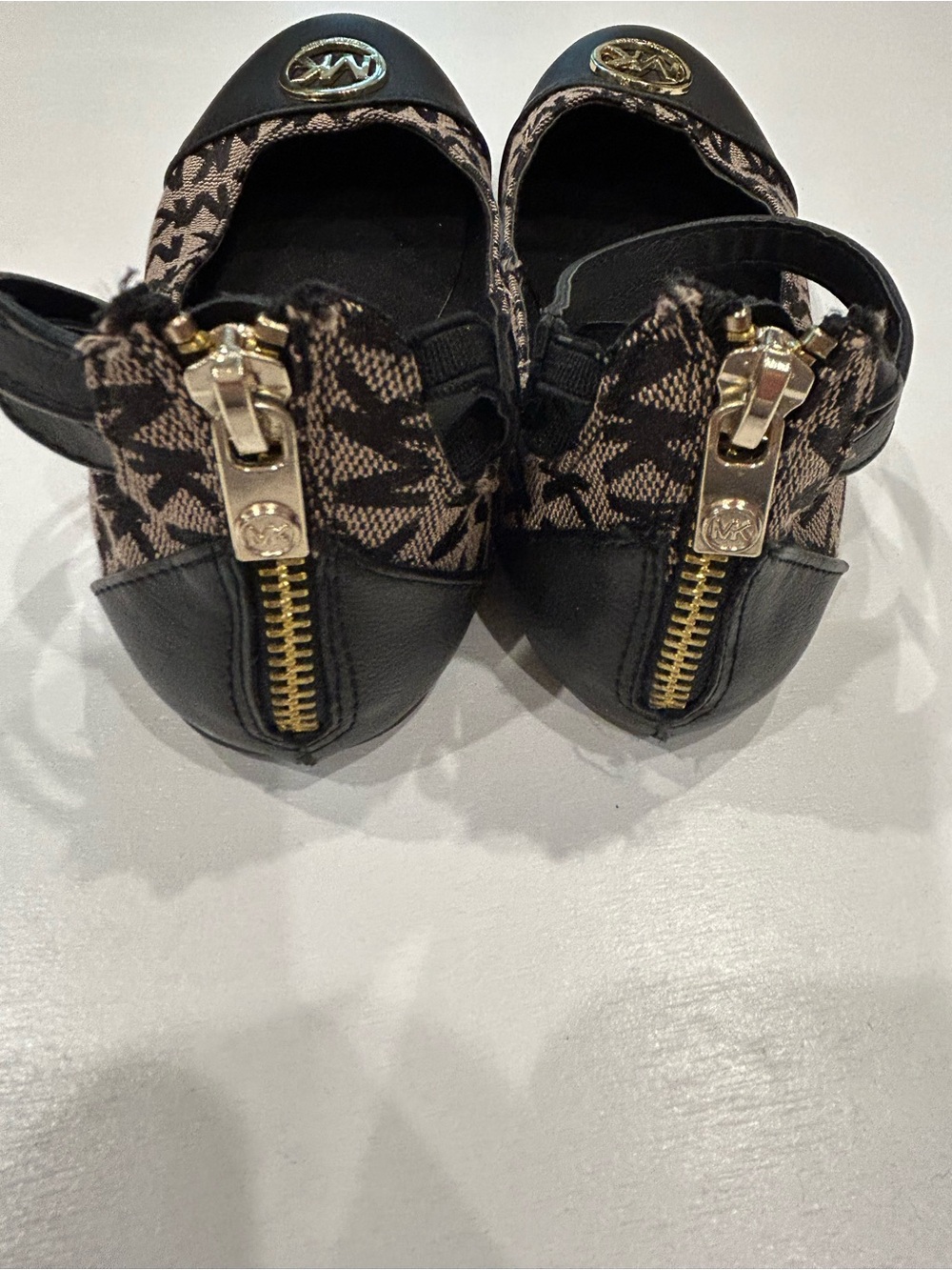 Michael Kors Black and Brown Logo Ballet Flats with Gold MK Medallion - Picture 6 of 6